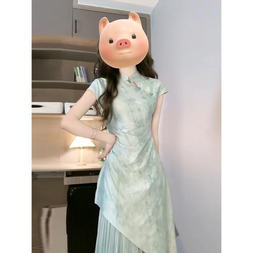 (免運)新中式連衣裙女2025夏季新款香云紗改良旗袍裙氣質修身國風長裙子