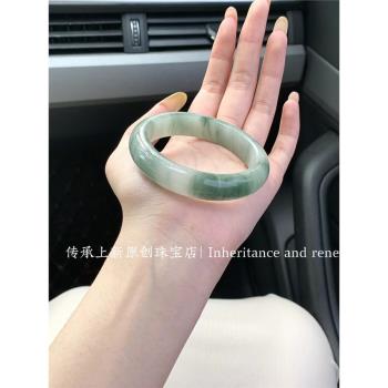 (免運)天然新疆金絲玉手鐲天山翠手鐲冰糯種正圈手鐲子飄花冰種年輕款女