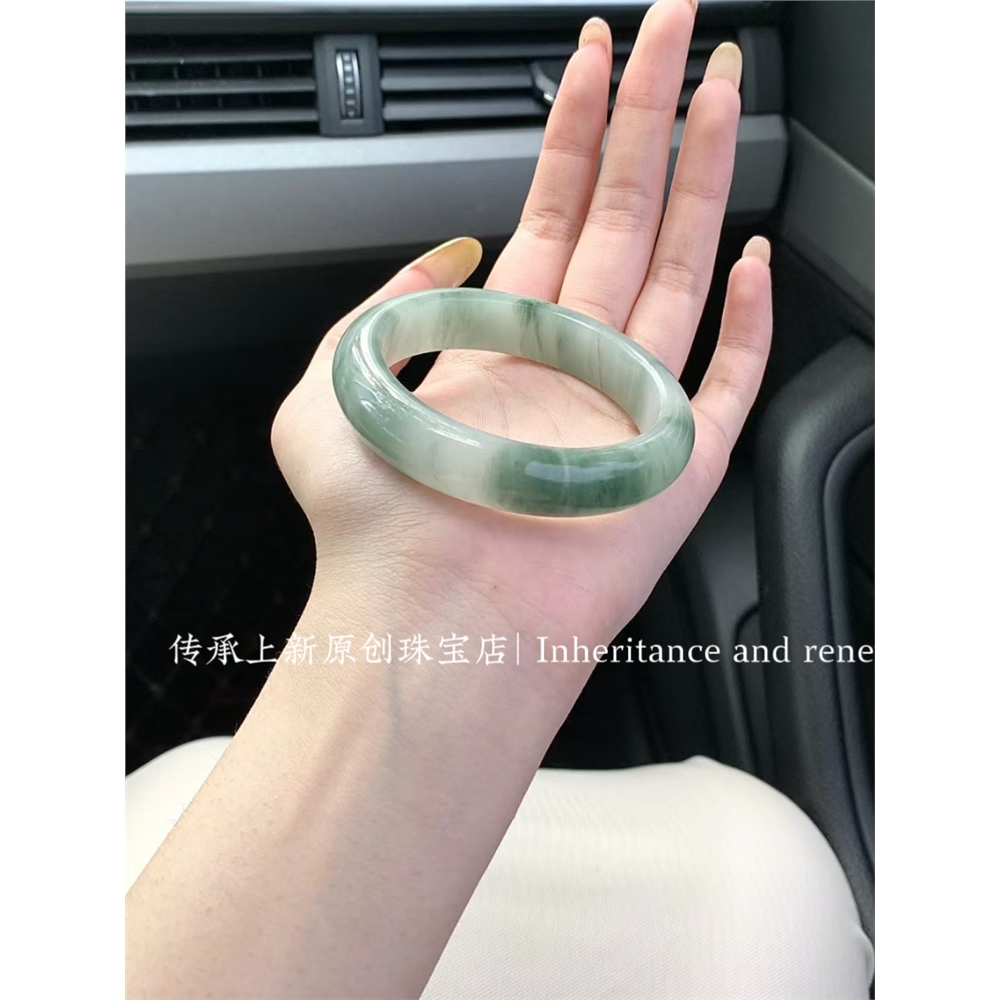 免運)天然新疆金絲玉手鐲天山翠手鐲冰糯種正圈手鐲子飄花女母親節禮物