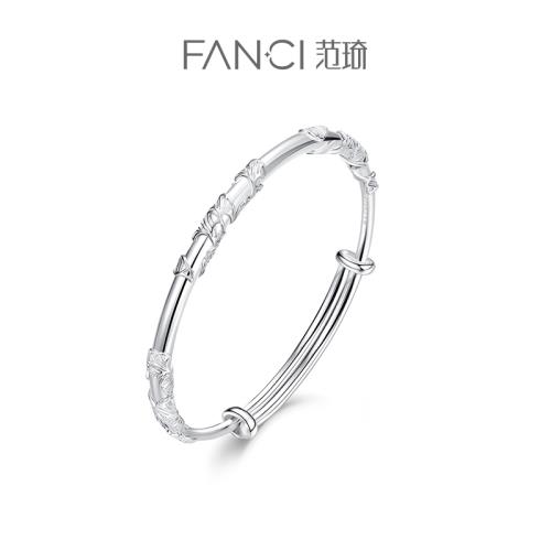 (免運)Fanci范琦 三生有幸足銀手鐲實心銀繁花鐲子生日七夕禮物送女友