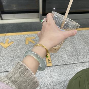 (免運)冰種飄綠玉髓瑪瑙手鐲起膠感飄花玉鐲子翡翠獨龍玉正圈女款送禮