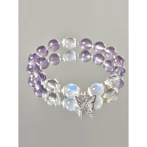 (免運)天然紫水晶手鏈女生S925純銀2025年新款輕奢小眾水晶手串生日禮物