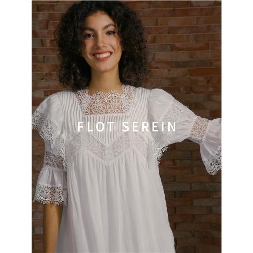 (免運)連衣裙春夏款女高級感白色氣質蕾絲法式復古長款度假寬松重工苧麻