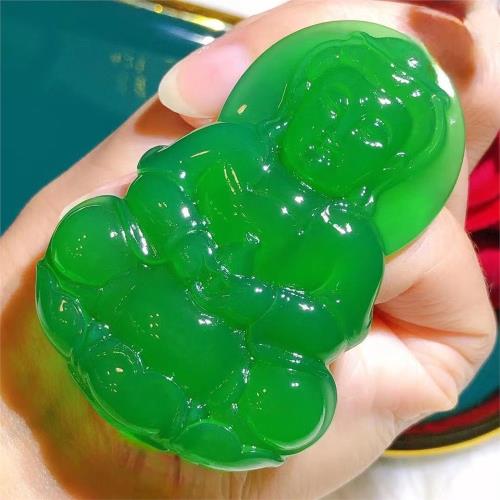 天然緬甸翡翠高冰正陽綠翡翠觀音菩薩吊墜掛件男款帝王綠觀音送禮
