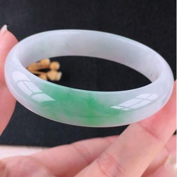 天然翡翠手鐲女款珠寶陽綠紫羅蘭飄綠玉鐲子玉石冰糯種飄花玉手鐲