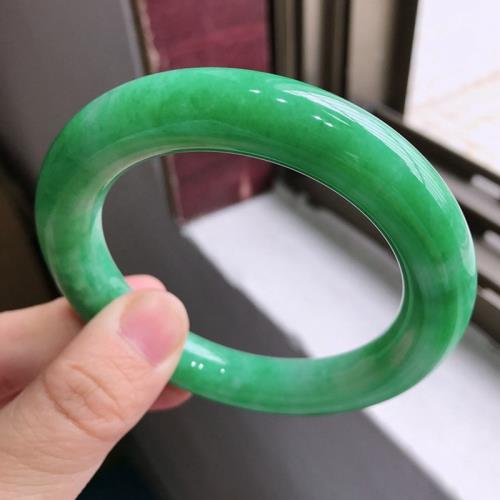翡翠手鐲子女款水潤滿甜正陽綠色干青老坑厚裝寬邊天然玉手鐲正品