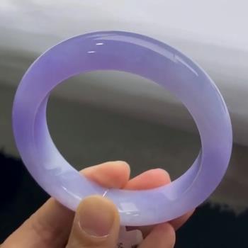 緬甸翡翠手鐲冰糯種紫羅蘭玉鐲老坑冰種春彩紫色正圈貴妃鐲少女款
