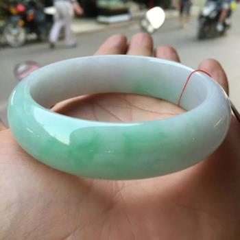 天然緬甸老坑翡翠玉手鐲飄綠正圈貴妃圓條陽綠冰種玉鐲子玉石女款