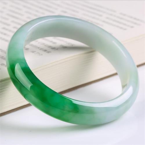 天然緬甸翡翠玉手鐲女冰種飄花陽綠翡翠手鐲少女媽媽款送人玉鐲子