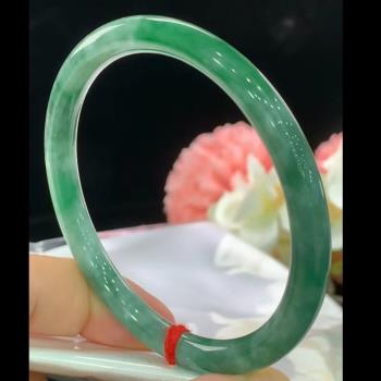 天然緬甸正品細條綠帶雪花翡翠手鐲女款手環冰糯種翡翠玉手鐲時尚