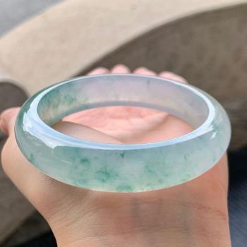 天然緬甸翡翠手鐲老坑a貨玉石冰種飄花正圈翡翠手鐲女士送禮時尚