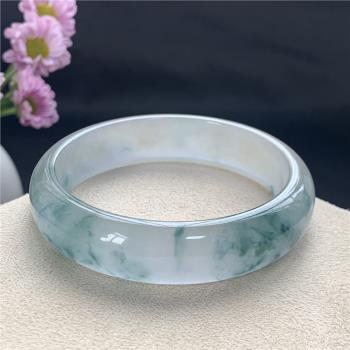 緬甸玉石老坑翡翠手鐲女冰糯種油青飄花紫羅蘭寬版天然翡翠玉鐲子