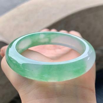 天然緬甸翡翠手鐲老坑a貨玉石冰種飄綠正圈平安翡翠手鐲女士送禮