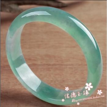 天然緬甸翡翠玉手鐲冰種豆油綠飄花正圈手鐲玉石老坑女士綠晴鐲子