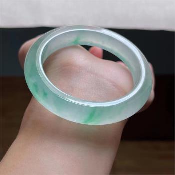天然a貨翡翠手鐲女款冰種飄綠翡翠花滿綠紫羅蘭正圈圓條貴妃手鐲