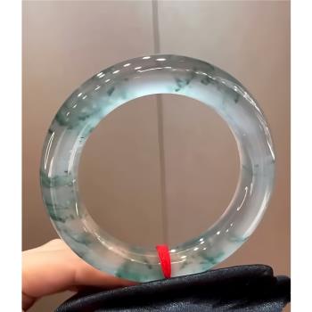 緬甸冰種翡翠飄花圓條翡翠玉鐲子晴水玻璃種手鐲處理女款高階送禮
