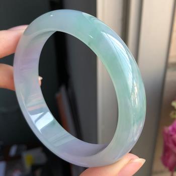 翡翠手鐲女款天然緬甸冰種春彩珠寶翡翠玉手鐲春帶彩漸變玉鐲時尚