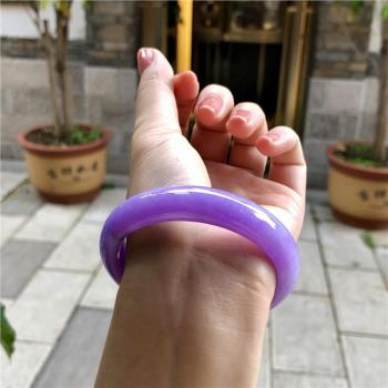 緬甸翡翠手鐲冰糯種紫羅蘭玉鐲老坑冰種春彩紫色正圈貴妃鐲少女款