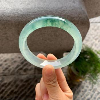 飄綠冰種飄花翡翠手鐲玉石老坑正圈平安鐲子天然緬甸淺綠節日禮物