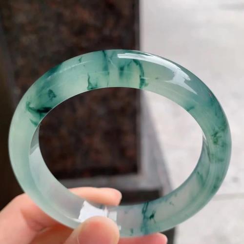 珠寶玉鐲女款天然緬甸翡翠手鐲老坑冰種糯種豆種飄花翡翠手鐲高冰