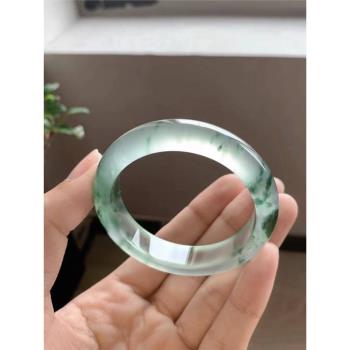 天然高冰種飄花翡翠玉手鐲緬甸玻璃種滿綠正圈玉鐲子正品送禮批發