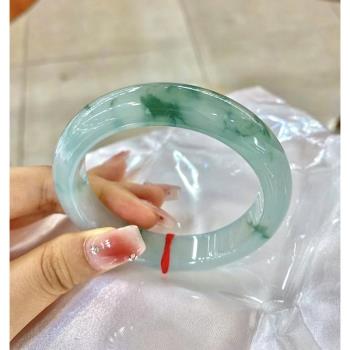 天然緬甸冰糯種飄花翡翠手鐲正品玉石陽綠正圈圓條玉鐲子玉石女款