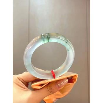 天然緬甸冰種飄花翡翠玉手鐲玉鐲女款飾品貴妃鐲飄綠花玉鐲子送禮