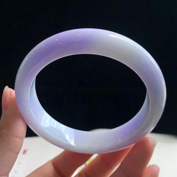 天然緬甸老坑紫羅蘭翡翠手鐲女款飄花紫翡玉鐲正圈糯冰種鐲子送禮