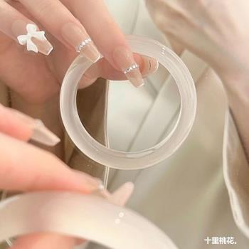 天然冰種瑪瑙手鐲少女白月光鐲子女款玉石冰透玉髓荔枝凍手鐲網紅