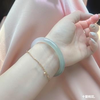 冰種美人瑪瑙手鐲細圓條清新半山半水玉髓瑪瑙鐲子夏季美人叮當鐲