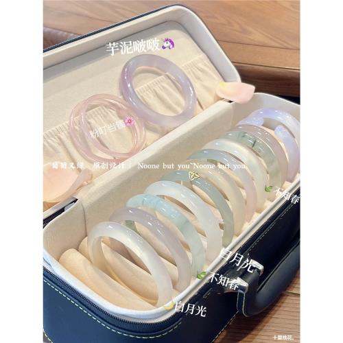 天然冰種白玉髓手鐲瑪瑙玉手鐲生日禮物送女友荔枝凍鐲白月光玉鐲