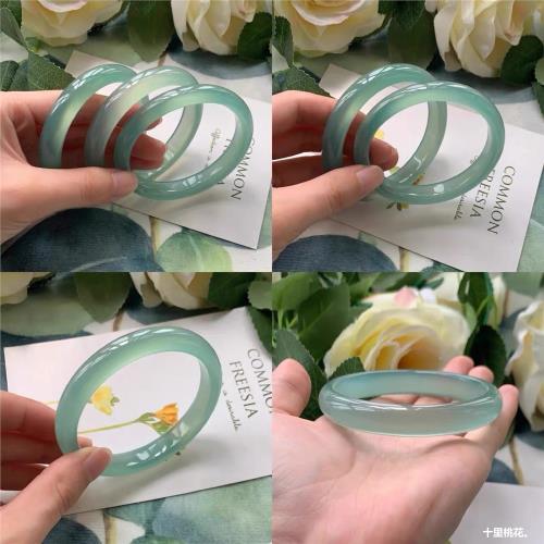 瑪瑙手鐲只此青綠冰種油青瑪瑙手鐲女士文藝清新玉鐲小眾飾品批發