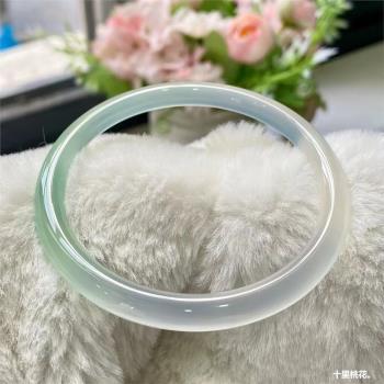 半山半水油青色漸變冰種玉髓手鐲女款細圓條美人叮當鐲瑪瑙淺釉色