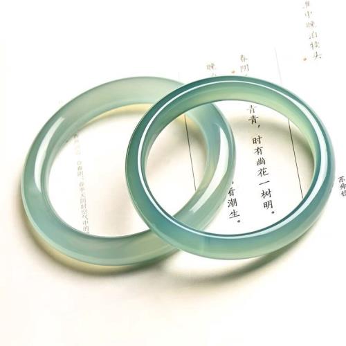 藍水天然冰種翡翠色手鐲女遠山黛玉髓手鐲油青綠瑪瑙鐲子飾品禮物