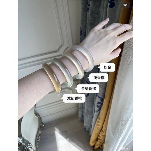 高冰馬料香檳金小燈泡白月光荔枝凍瑪瑙手鐲煙灰色玉髓禮物送女友