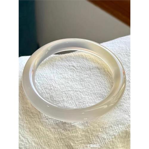 天然馬料高冰種高透香檳金瑪瑙手鐲少女款寬圓條正圈小眾玉髓鐲子