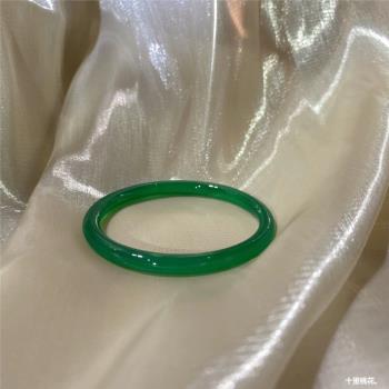 冰種綠玉髓手鐲高冰帝王綠叮當鐲女款滿綠翡翠色瑪瑙玉石鐲子批發