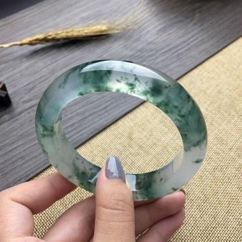 天然緬甸老坑翡翠手鐲冰種飄花貴妃天山翠手鐲綠色寬條玉鐲子送禮