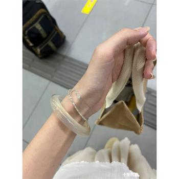 天然冰透高冰瑪瑙手鐲女款天然白冰玉髓鐲子馬料冰種白月光荔枝凍
