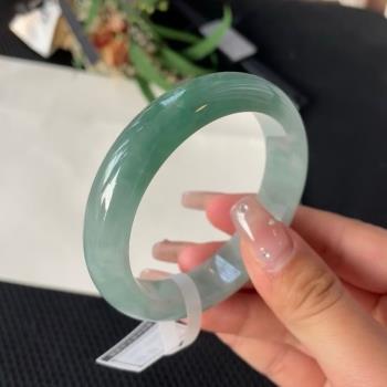 緬甸老坑翡翠糯冰種清新翠綠翡翠處理玉手鐲正圈飄花通透批發送禮