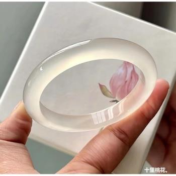 天然瑪瑙手鐲高冰透玉髓鐲子女高冰白月光瑪瑙手鐲女款時尚荔枝凍