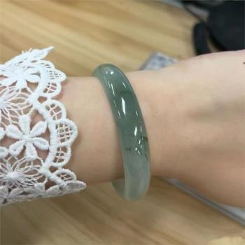 透水潤陽綠冰種晴水飄花油青緬甸老坑翡翠手鐲玉石鐲玉髓鐲子女款