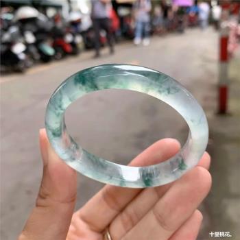 天然緬甸翡翠飄花手鐲正品天山翠女水潤玻璃種貴妃手鐲高冰種玉鐲
