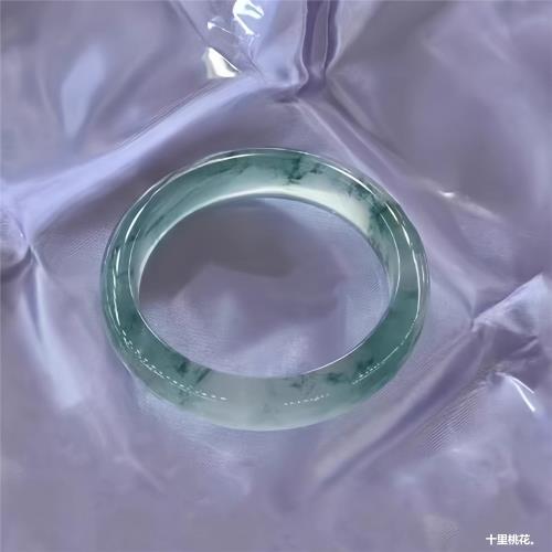 冰種翡翠手鐲飄花正圈玉鐲子天然緬甸天山翠玻璃種果凍底圓條玉石
