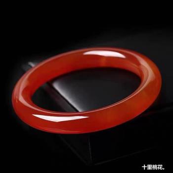 天然巴西中國紅瑪瑙圓條手鐲少女款冰潤玉髓窄條鐲子紅瑪瑙手鐲女