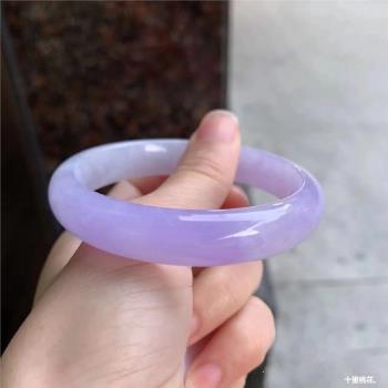 緬甸天然玉石翡翠手鐲冰糯種紫羅蘭飄花正圈平安鐲年輕貴妃玉鐲子