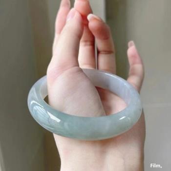 冰種老坑翡翠手鐲天然緬甸翡翠色玉手鐲女正圈貴妃鐲淺綠玉石鐲子