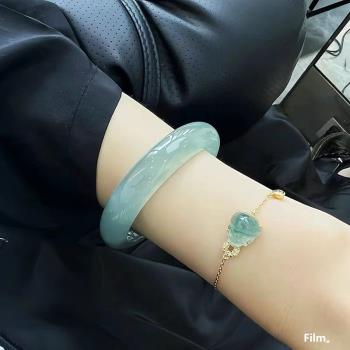 冰種玉手鐲女油青白月光老坑正圈天然緬甸冰糯種翡翠手鐲女款玉鐲