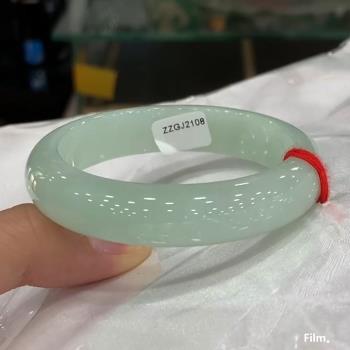 天然緬甸老坑翡翠玉手鐲冰糯種淺綠單色玉鐲子女款正品玉石送女友