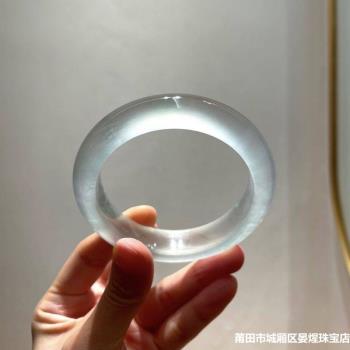 高冰玻璃種白月光翡翠手鐲女款緬甸天然飄花陽綠圓條正圈玉石鐲子